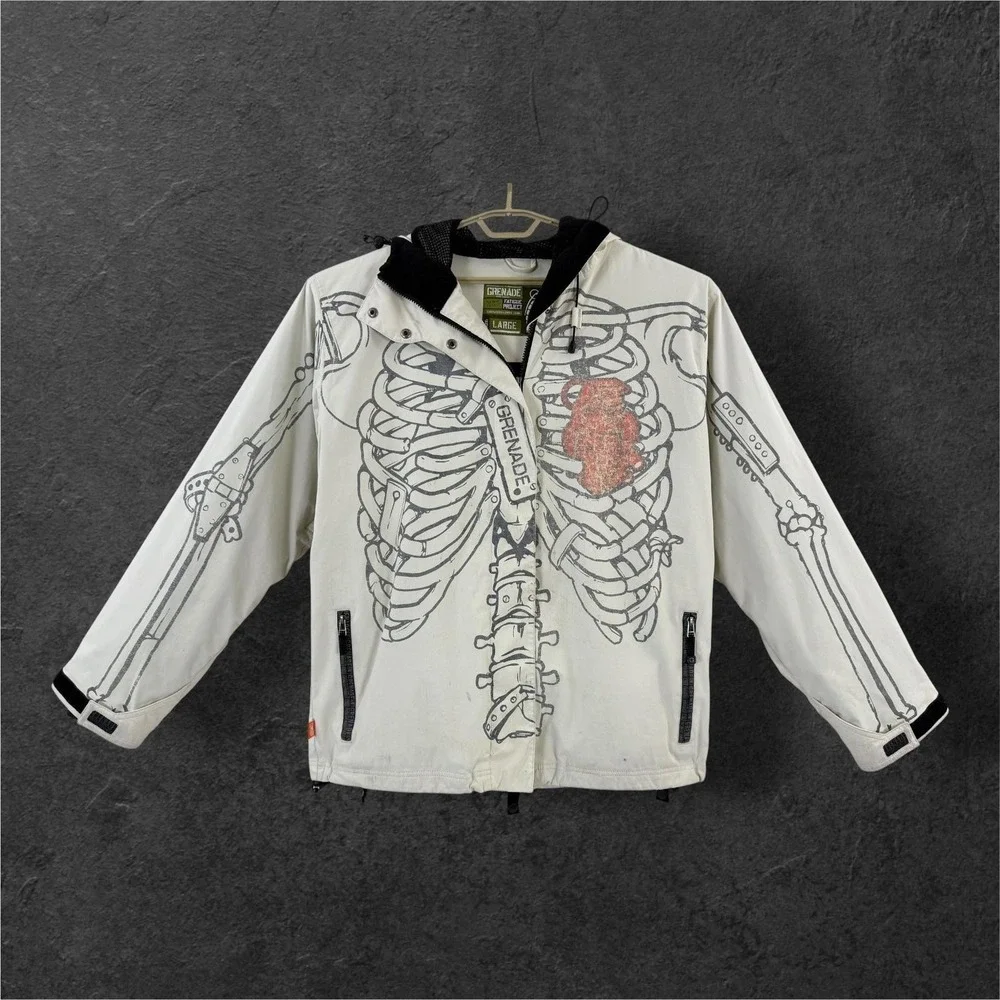 Grenade Fatigue Project Ski Jacket L Skeleton Skull Hooded Snowboard Coat